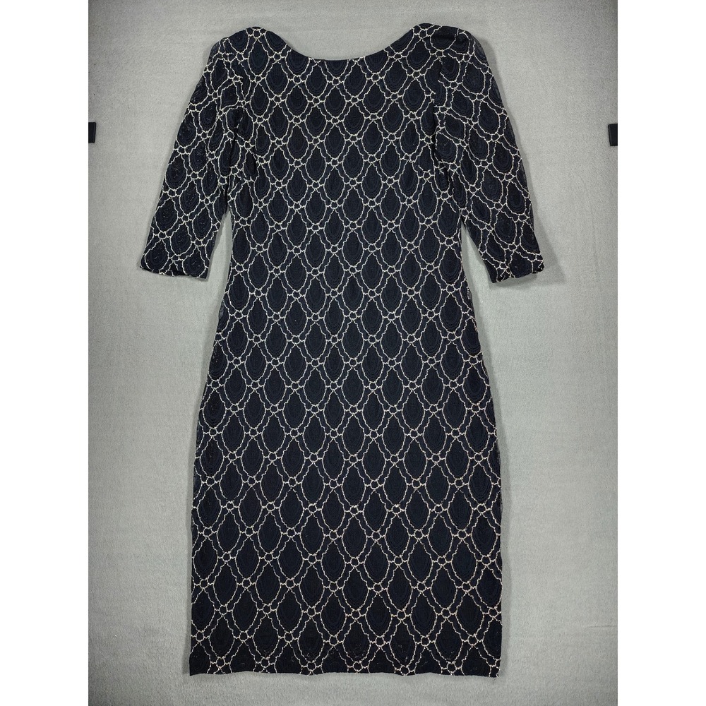 Sangria Black Lace Overlay Bodycon 3/4 Sleeve Cocktail Dress Sz 16 Lined Classy